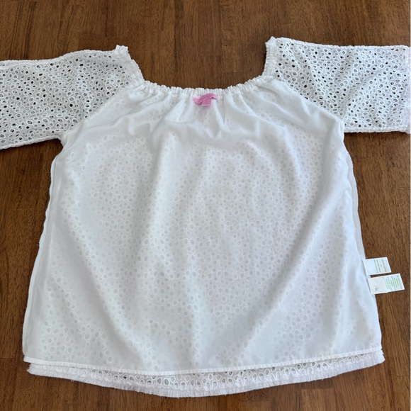 Lilly Pulitzer Lillette Cold Shoulder Top S Resort White Eyelet Crinkle Chiffon - Picture 10 of 12